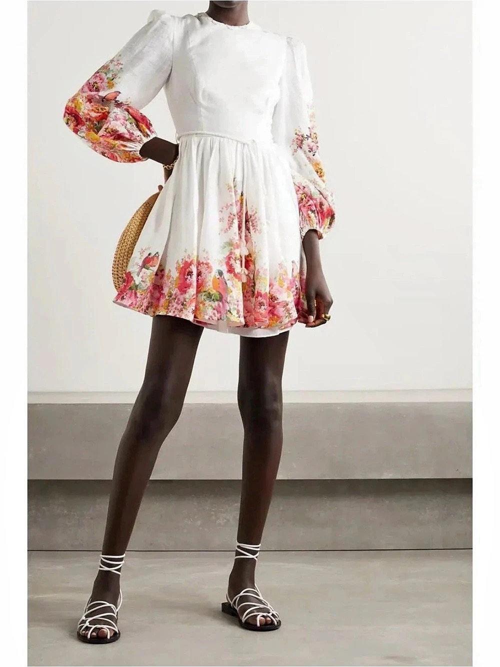 Zimmermann Mae Belted Mini Dress Floral White & Pink Like New